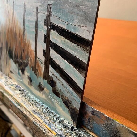 Original Oil Painting Landscape Winter Snow Rural Country Sunset Art 8x10 Signed - Picture 3 of 7